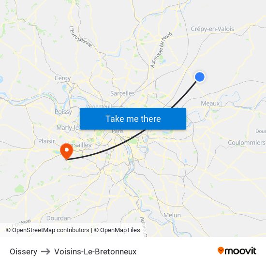 Oissery to Voisins-Le-Bretonneux map