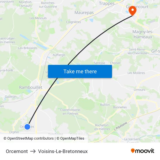 Orcemont to Voisins-Le-Bretonneux map