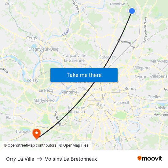 Orry-La-Ville to Voisins-Le-Bretonneux map