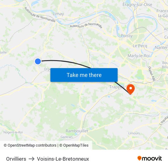 Orvilliers to Voisins-Le-Bretonneux map