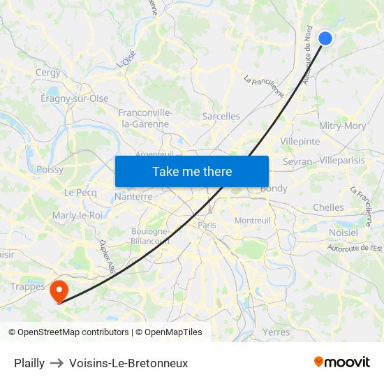 Plailly to Voisins-Le-Bretonneux map