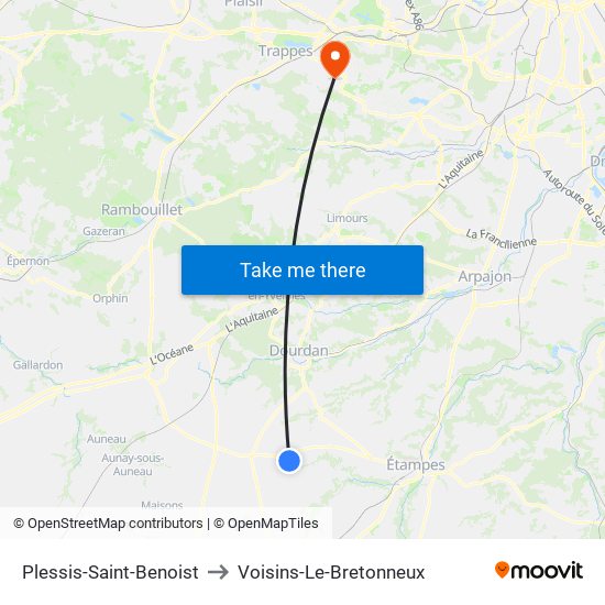 Plessis-Saint-Benoist to Voisins-Le-Bretonneux map