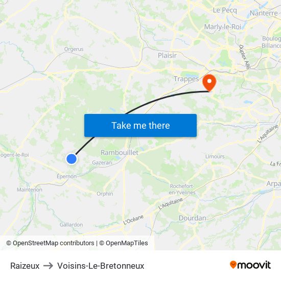 Raizeux to Voisins-Le-Bretonneux map