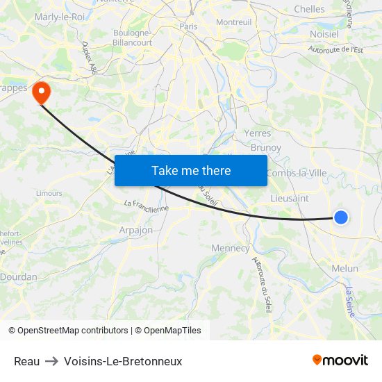 Reau to Voisins-Le-Bretonneux map