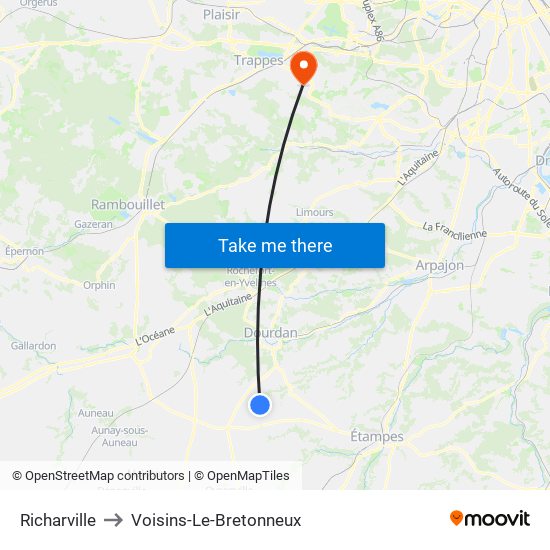 Richarville to Voisins-Le-Bretonneux map