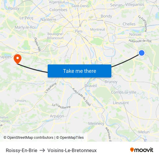 Roissy-En-Brie to Voisins-Le-Bretonneux map