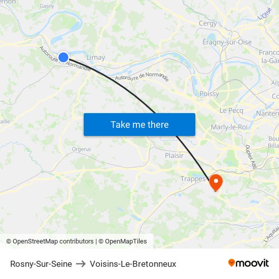 Rosny-Sur-Seine to Voisins-Le-Bretonneux map