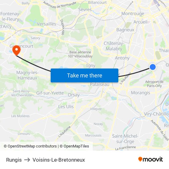 Rungis to Voisins-Le-Bretonneux map