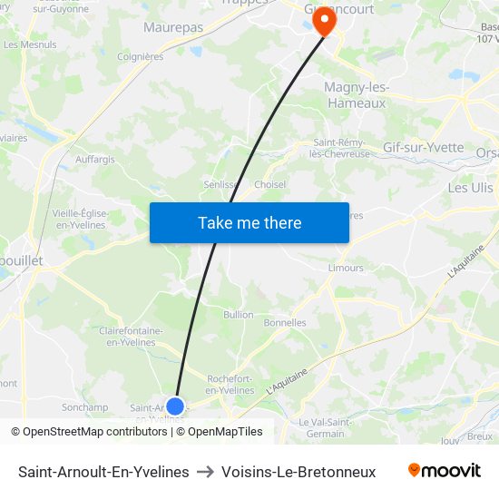 Saint-Arnoult-En-Yvelines to Voisins-Le-Bretonneux map
