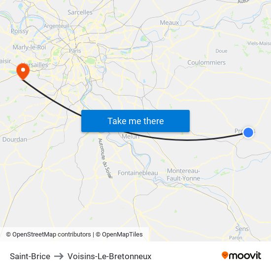 Saint-Brice to Voisins-Le-Bretonneux map