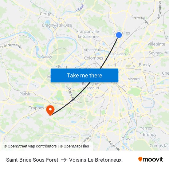 Saint-Brice-Sous-Foret to Voisins-Le-Bretonneux map