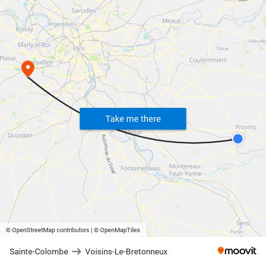 Sainte-Colombe to Voisins-Le-Bretonneux map