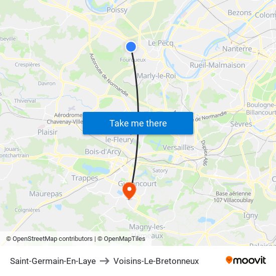 Saint-Germain-En-Laye to Voisins-Le-Bretonneux map