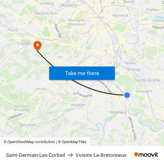 Saint-Germain-Les-Corbeil to Voisins-Le-Bretonneux map