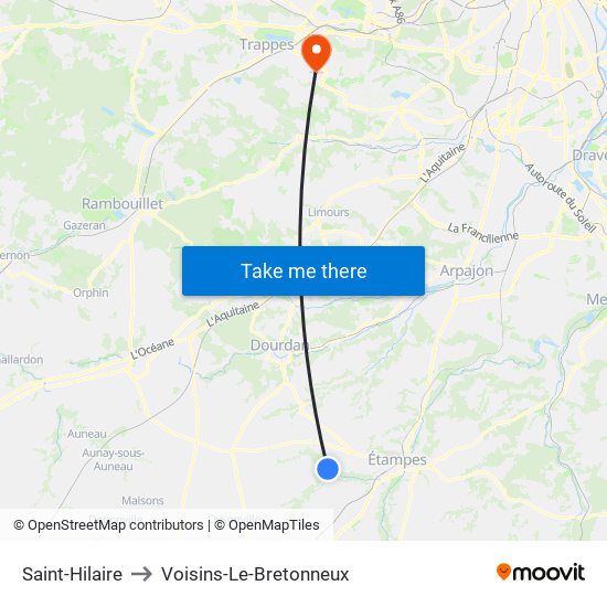 Saint-Hilaire to Voisins-Le-Bretonneux map