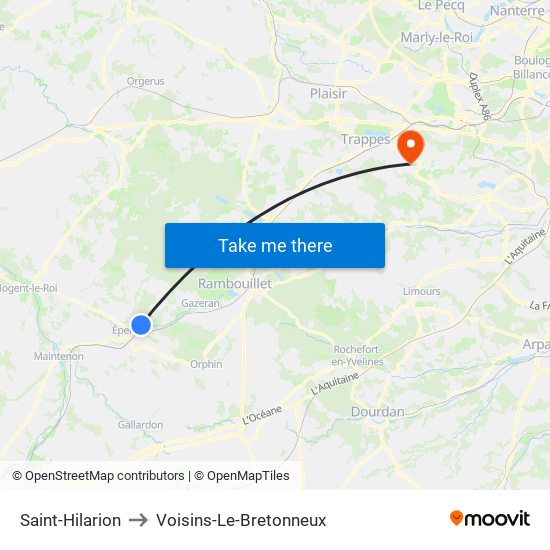 Saint-Hilarion to Voisins-Le-Bretonneux map