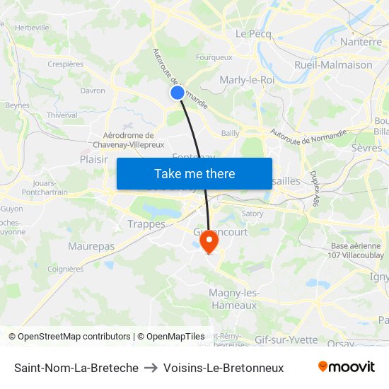 Saint-Nom-La-Breteche to Voisins-Le-Bretonneux map