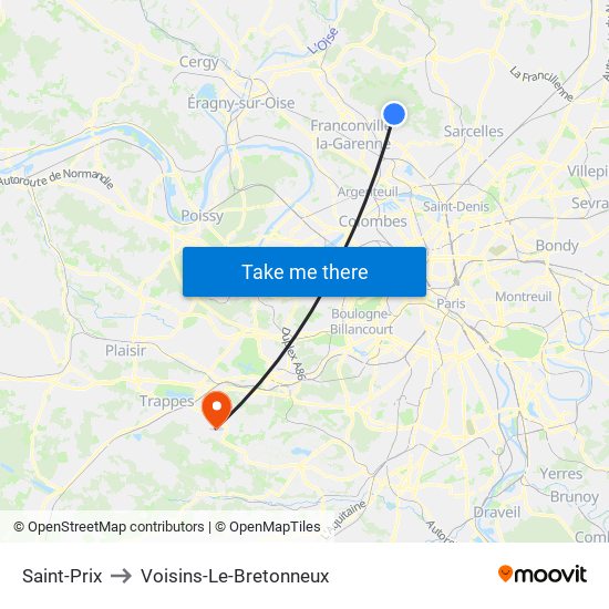 Saint-Prix to Voisins-Le-Bretonneux map