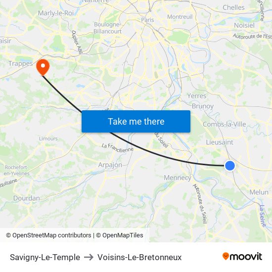 Savigny-Le-Temple to Voisins-Le-Bretonneux map