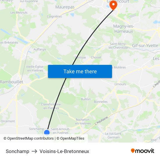 Sonchamp to Voisins-Le-Bretonneux map