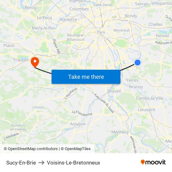 Sucy-En-Brie to Voisins-Le-Bretonneux map
