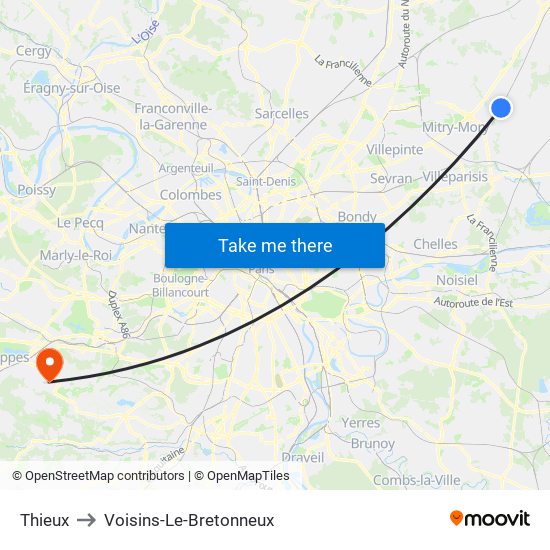 Thieux to Voisins-Le-Bretonneux map