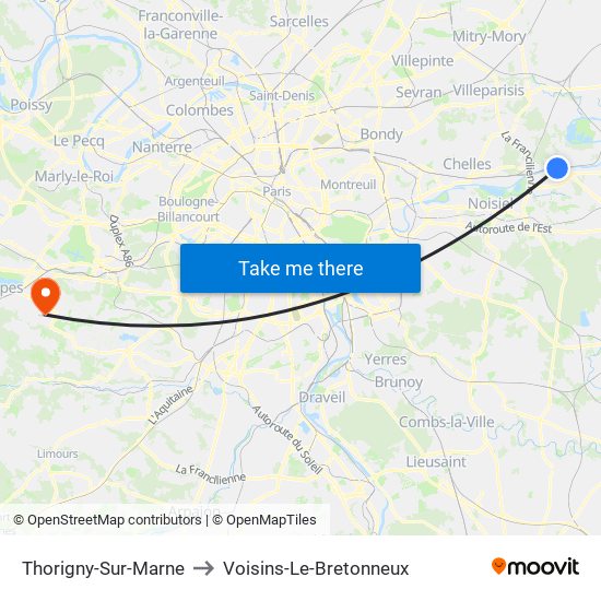 Thorigny-Sur-Marne to Voisins-Le-Bretonneux map