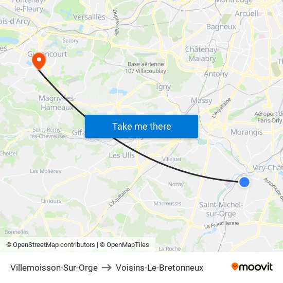 Villemoisson-Sur-Orge to Voisins-Le-Bretonneux map