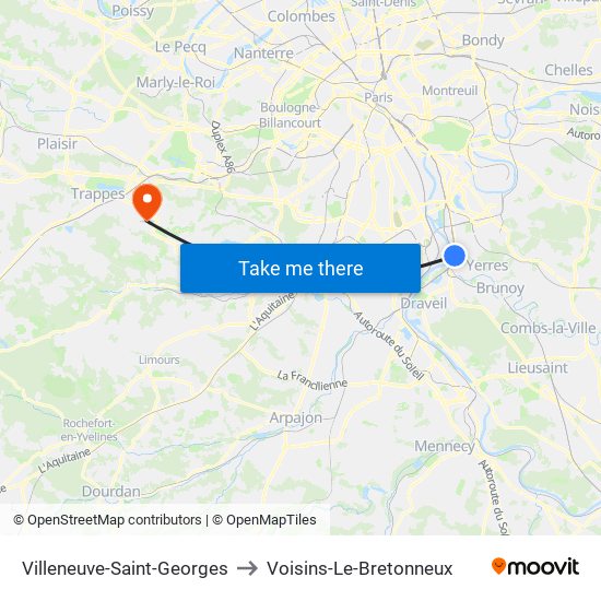 Villeneuve-Saint-Georges to Voisins-Le-Bretonneux map