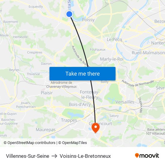 Villennes-Sur-Seine to Voisins-Le-Bretonneux map