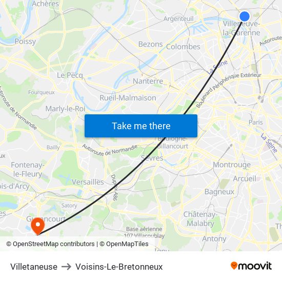 Villetaneuse to Voisins-Le-Bretonneux map