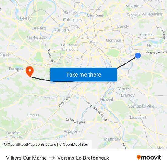 Villiers-Sur-Marne to Voisins-Le-Bretonneux map