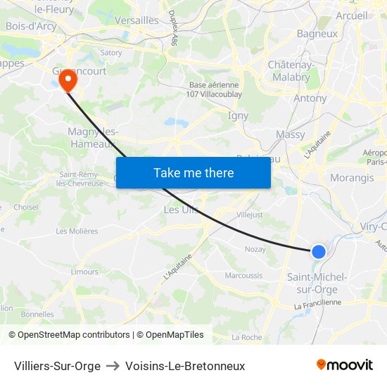 Villiers-Sur-Orge to Voisins-Le-Bretonneux map