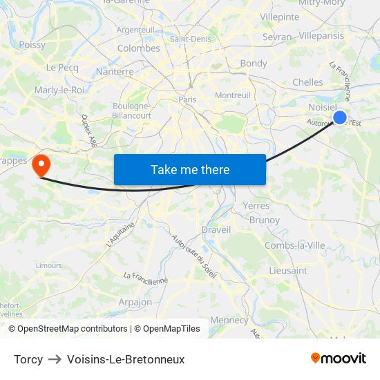 Torcy to Voisins-Le-Bretonneux map