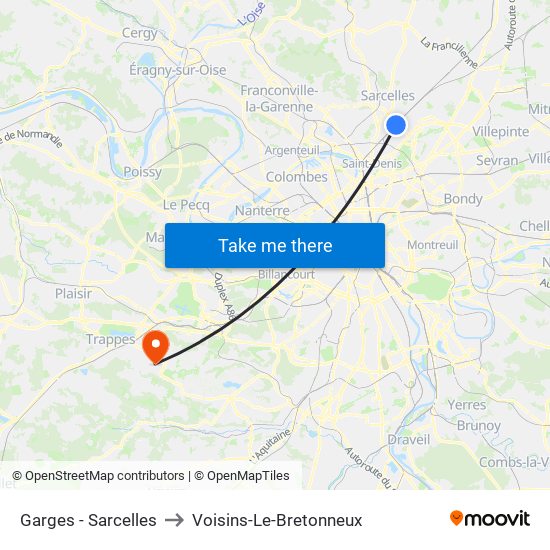 Garges - Sarcelles to Voisins-Le-Bretonneux map