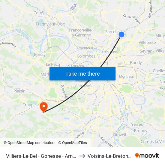 Villiers-Le-Bel - Gonesse - Arnouville to Voisins-Le-Bretonneux map