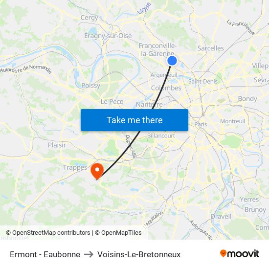 Ermont - Eaubonne to Voisins-Le-Bretonneux map