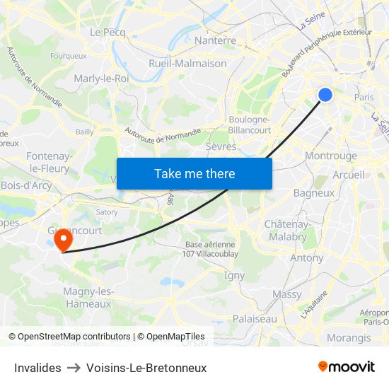 Invalides to Voisins-Le-Bretonneux map