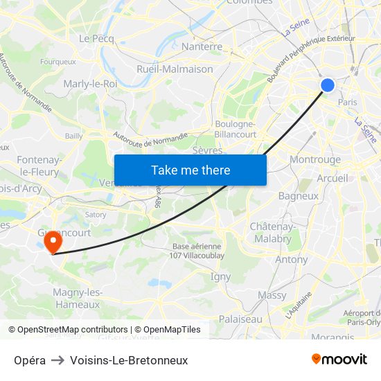 Opéra to Voisins-Le-Bretonneux map