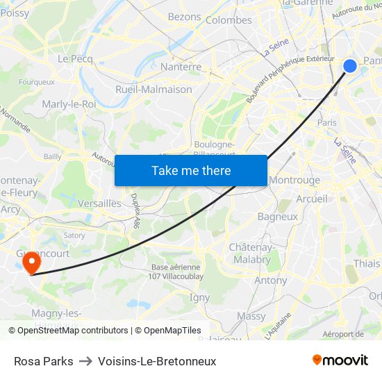 Rosa Parks to Voisins-Le-Bretonneux map