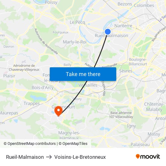 Rueil-Malmaison to Voisins-Le-Bretonneux map