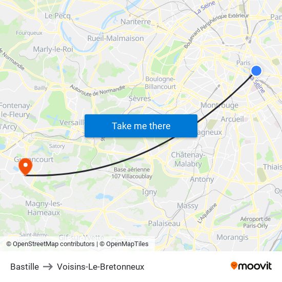 Bastille to Voisins-Le-Bretonneux map