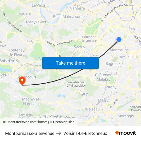 Montparnasse-Bienvenue to Voisins-Le-Bretonneux map