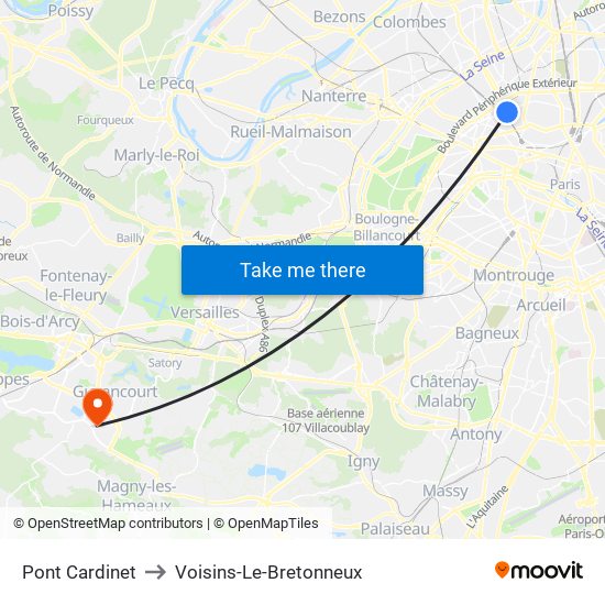 Pont Cardinet to Voisins-Le-Bretonneux map