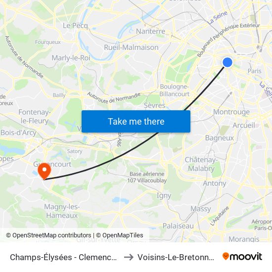 Champs-Élysées - Clemenceau to Voisins-Le-Bretonneux map
