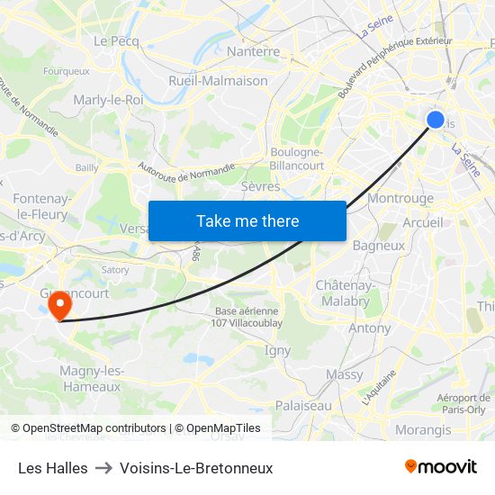 Les Halles to Voisins-Le-Bretonneux map
