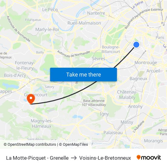 La Motte-Picquet - Grenelle to Voisins-Le-Bretonneux map