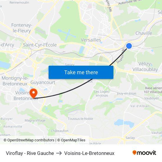 Viroflay - Rive Gauche to Voisins-Le-Bretonneux map