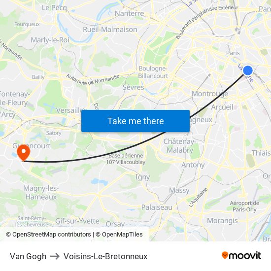 Van Gogh to Voisins-Le-Bretonneux map