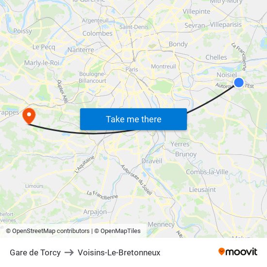 Gare de Torcy to Voisins-Le-Bretonneux map